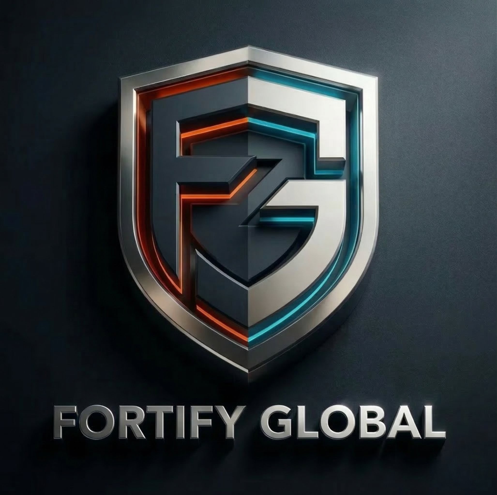 The image features a 3D logo for Fortify Global, with the company name written below the logo in silver text.